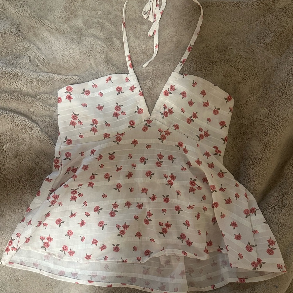 Floral Halter Top - White and Pink